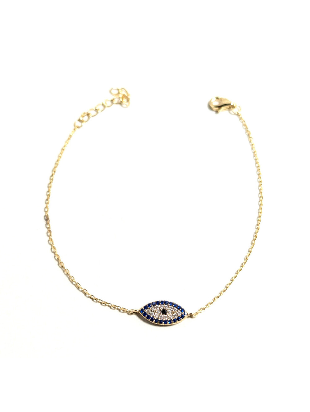 Elegant Sterling Silver 925 Gold Tone Evil Eye Blue Clear Stones Bracelet 7in